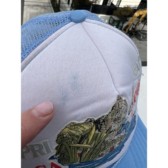 Vintage Capri blue trucker mesh hat Italian 80s Mediterranean graphic *defects - Picture 8 of 11